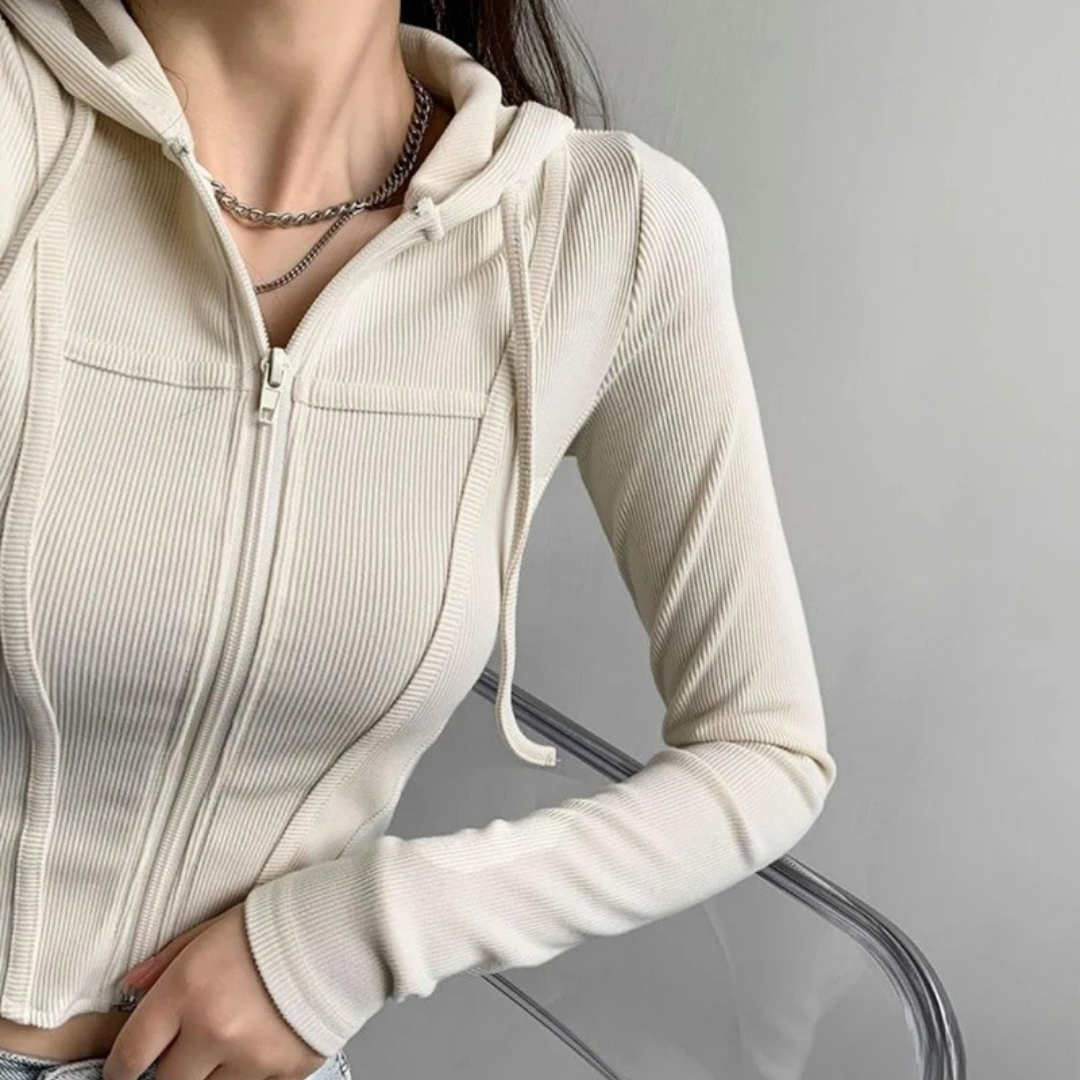 Sweat à capuche court ajusté zippé pour femmes