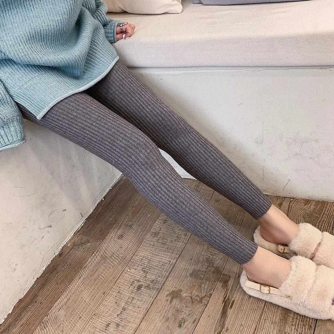 Leggings taille haute en maille côtelée pour femmes