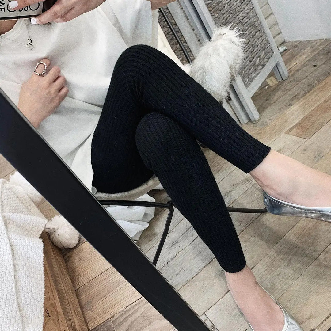 Leggings taille haute en maille côtelée pour femmes
