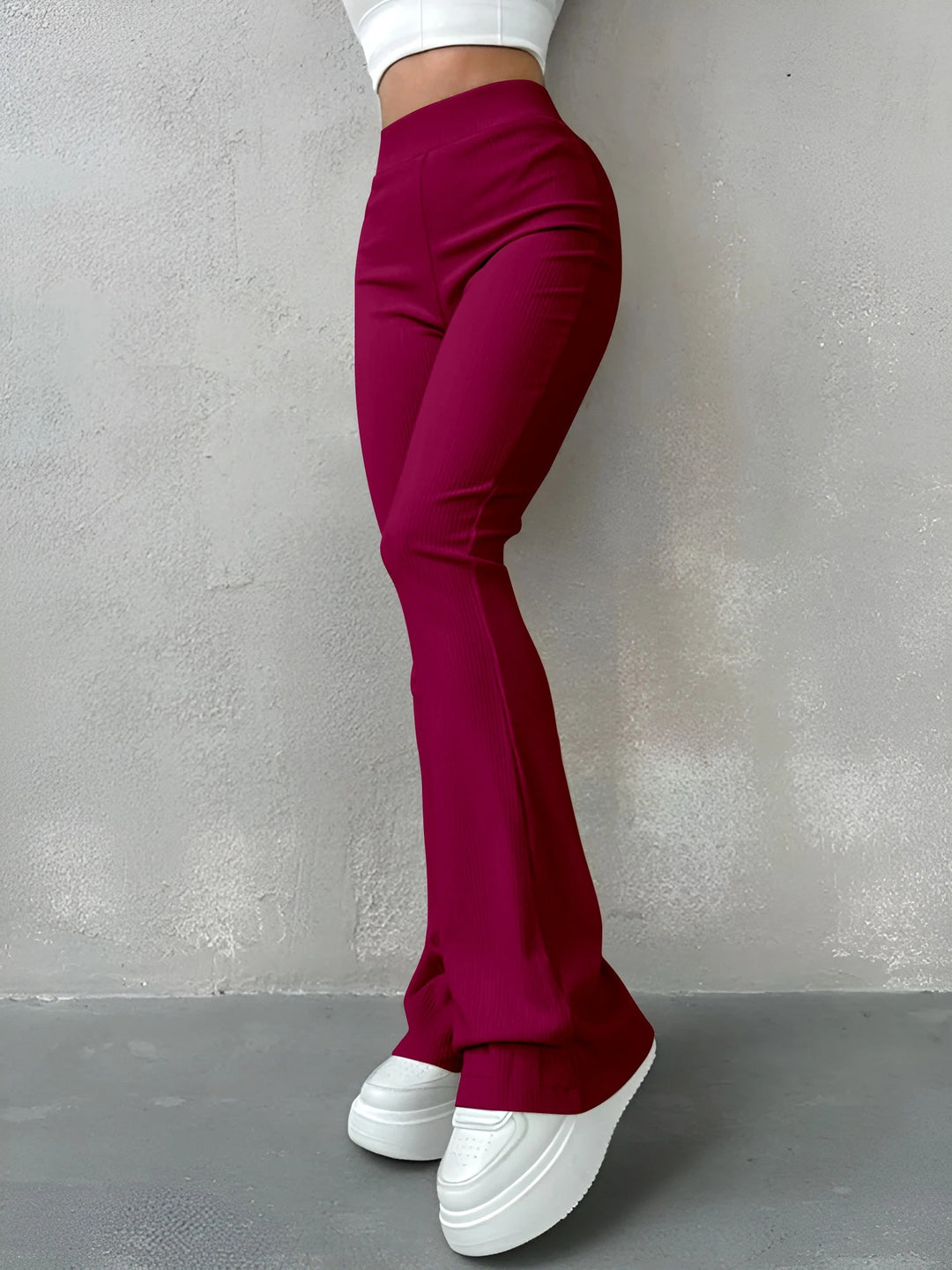 Pantalon côtelé taille haute pour femme