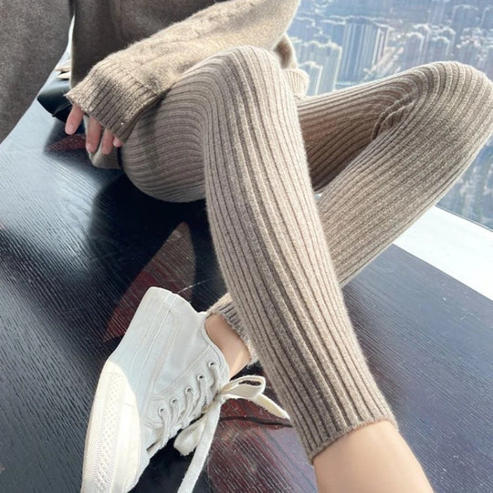 Leggings taille haute en maille côtelée pour femmes