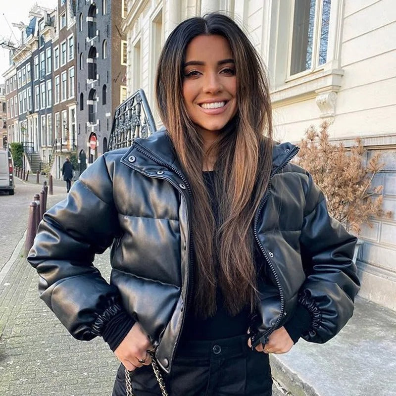 Manteau en cuir rembourré de coton pour femme