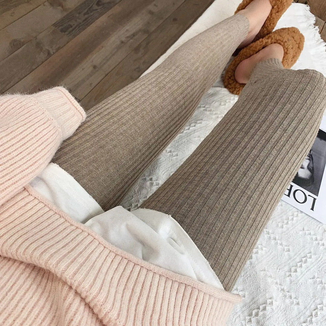 Leggings taille haute en maille côtelée pour femmes
