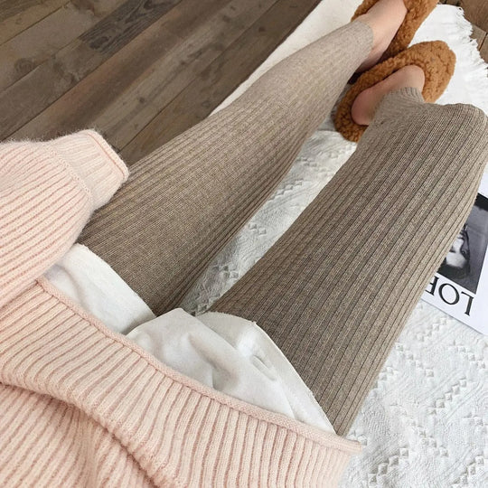 Leggings taille haute en maille côtelée pour femmes