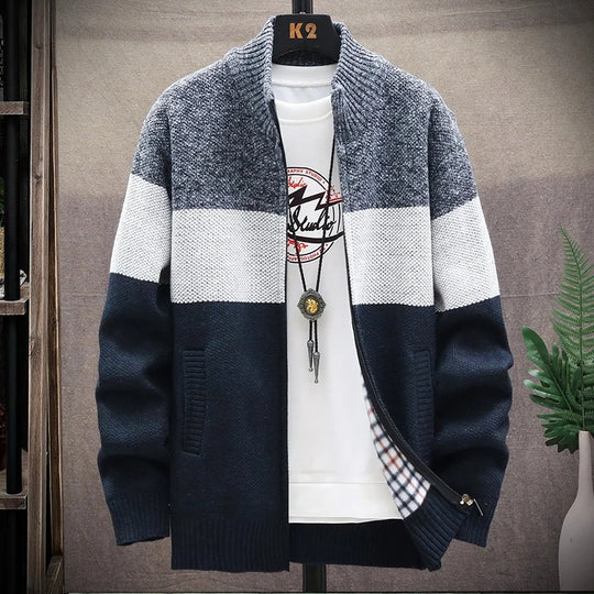 Cardigan en polaire à rayures contrastées pour hommes