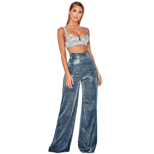 Pantalon taille haute à jambes larges pour femmes