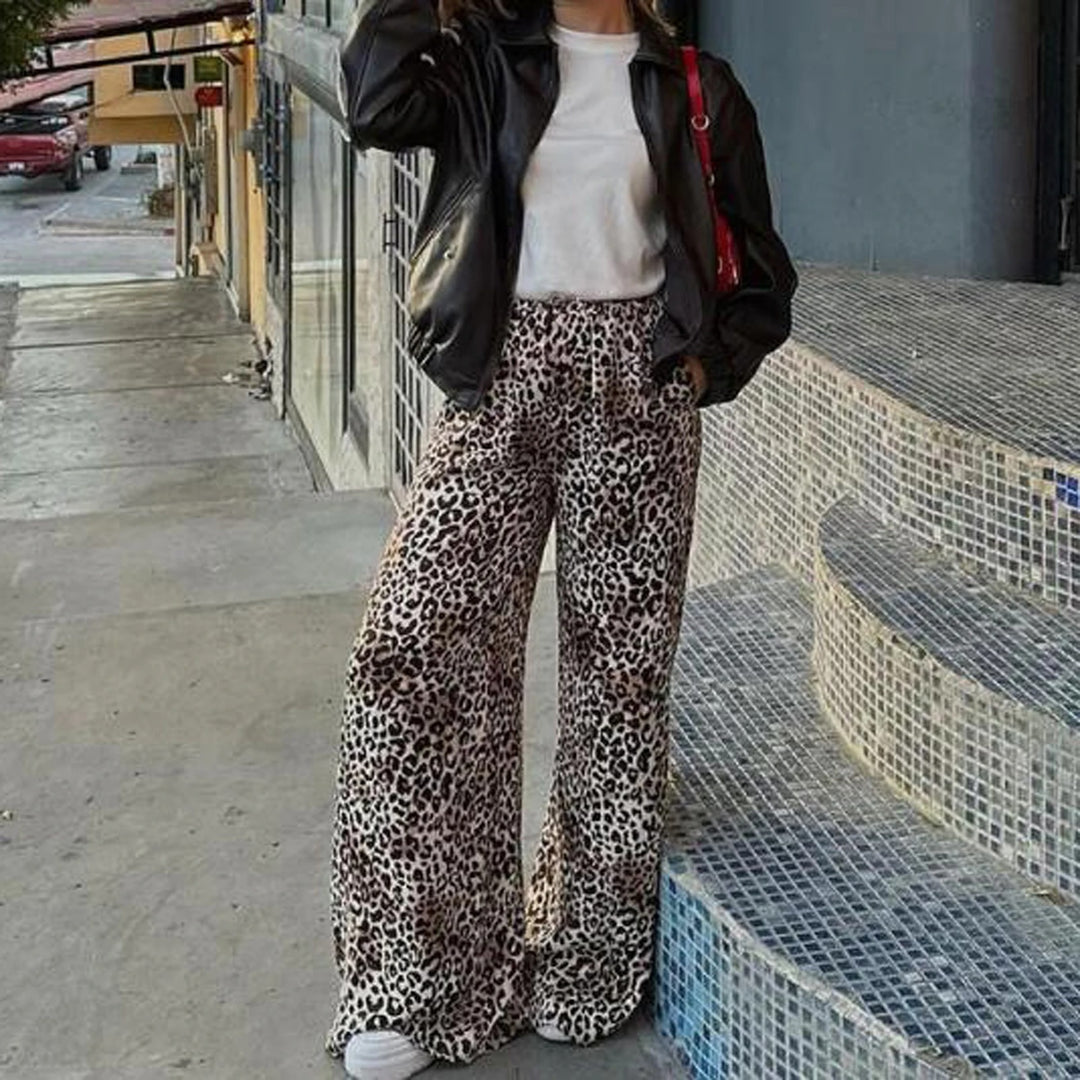 Pantalon large vintage imprimé léopard