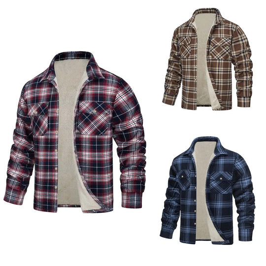 Veste en flanelle de coton à carreaux pour hommes