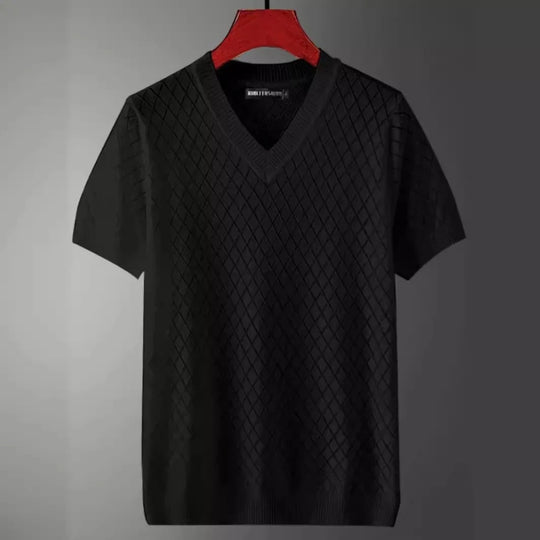 T-shirt à col en V en soie glacée pour homme