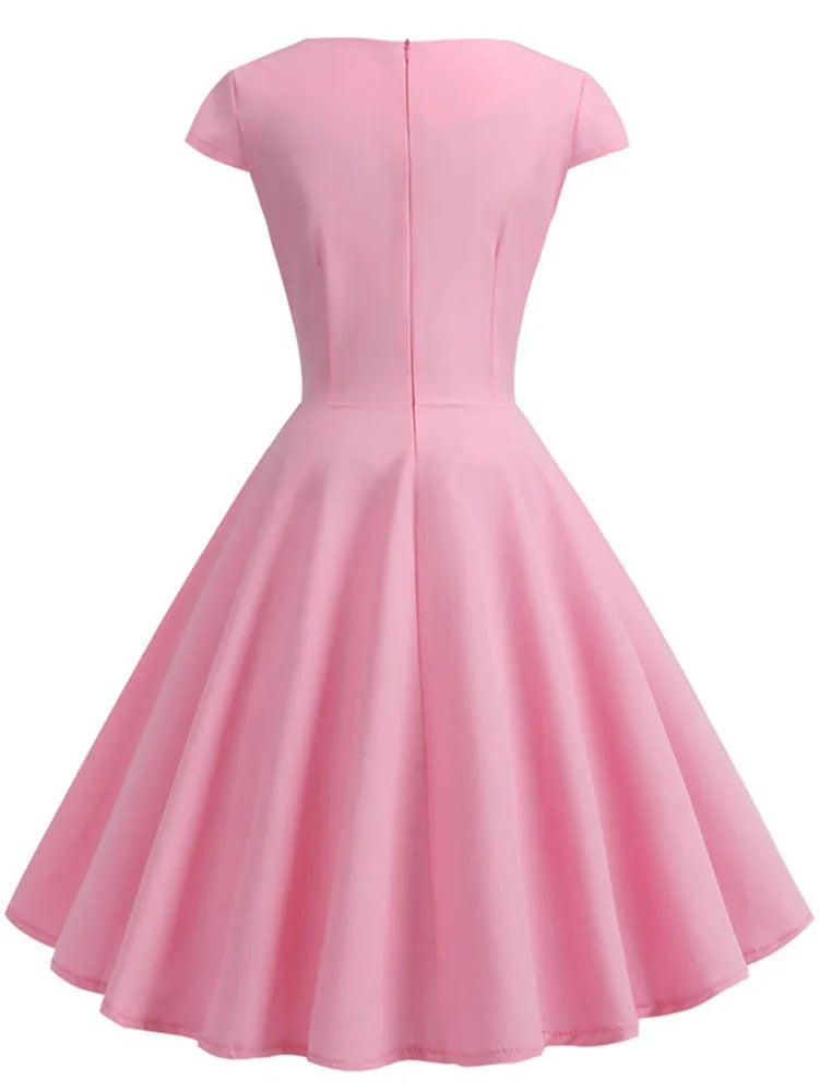 Robe midi vintage à col en V pour femmes