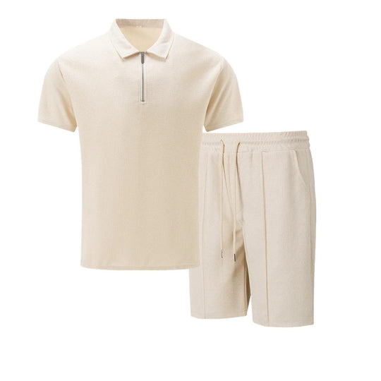 Ensemble d'été zippé pour homme à motif gaufré