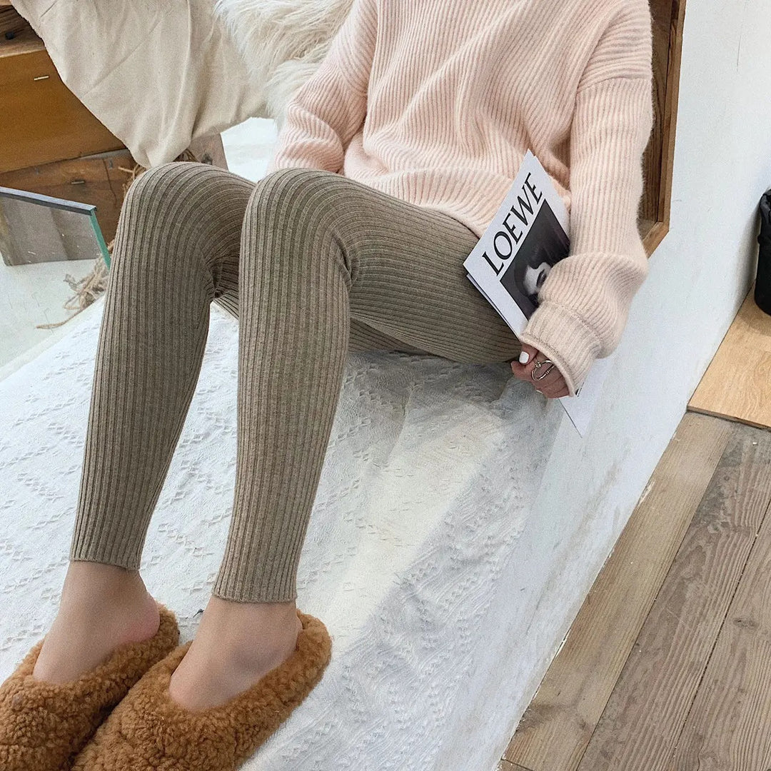 Leggings taille haute en maille côtelée pour femmes