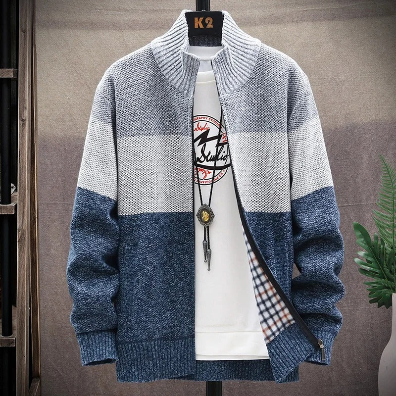 Cardigan en polaire à rayures contrastées pour hommes