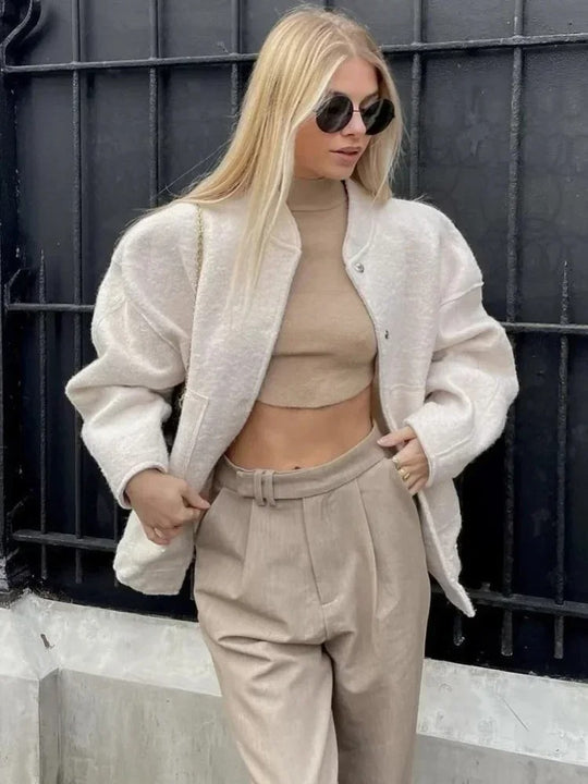 Blouson aviateur oversize en tweed pour femme