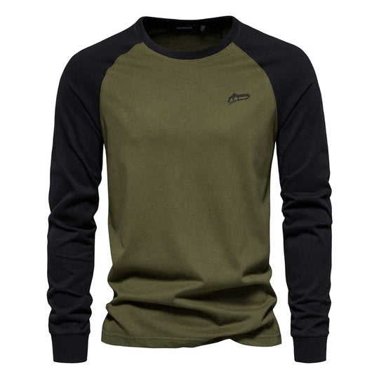 T-shirt patchwork à manches longues pour hommes