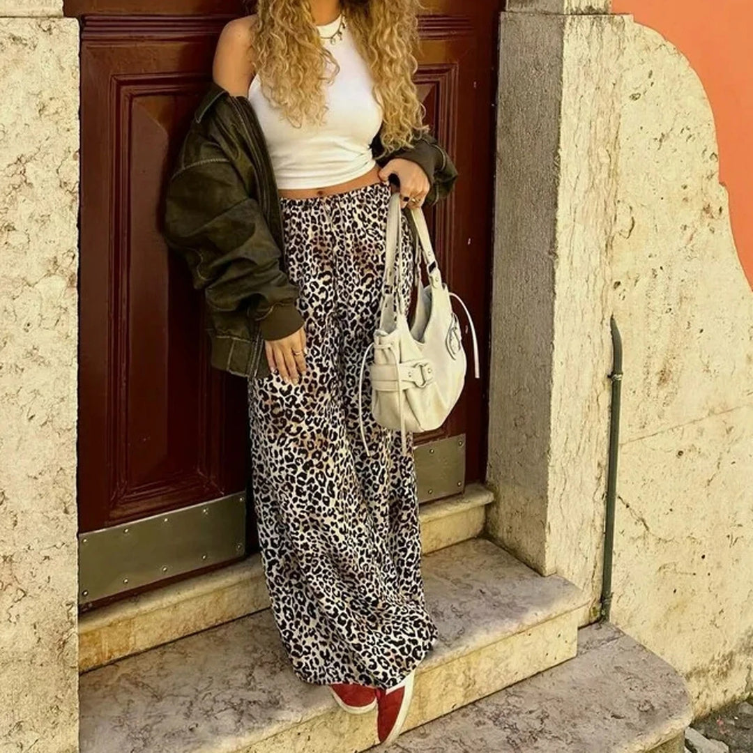 Pantalon large vintage imprimé léopard