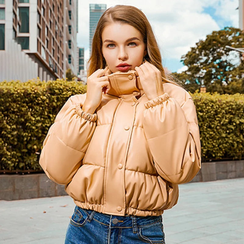 Manteau en cuir rembourré de coton pour femme