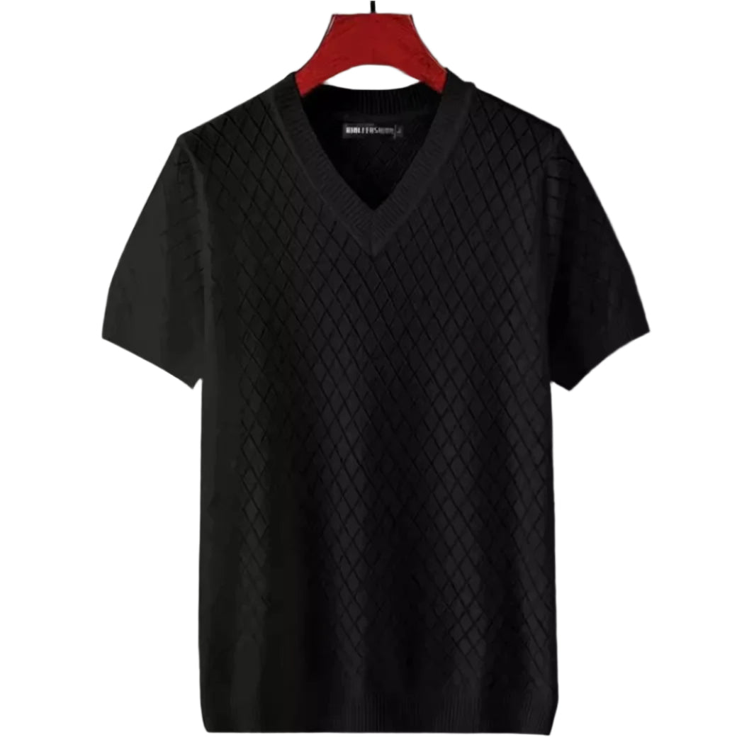 T-shirt à col en V en soie glacée pour homme