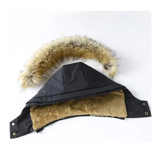 Manteau à col de fourrure doublé de polaire pour hommes