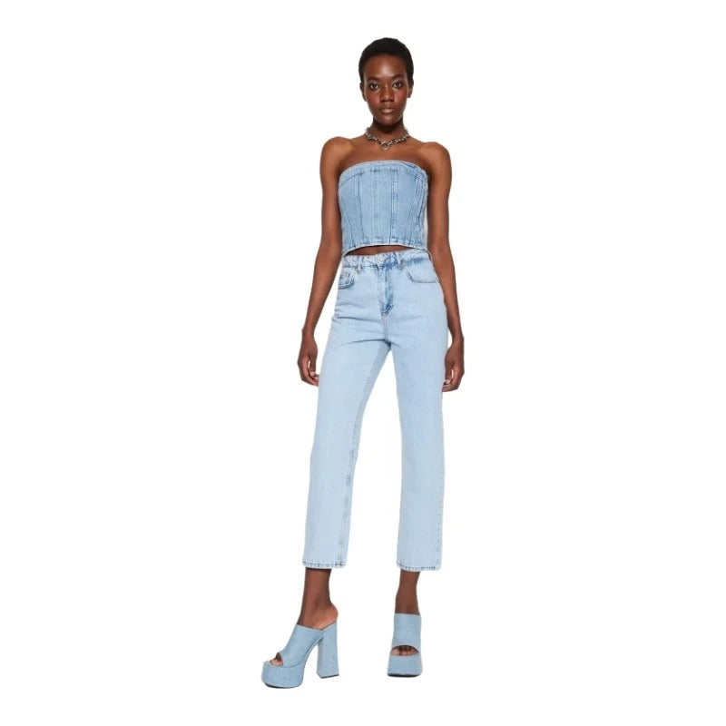 Pantalon en jean droit pour femme