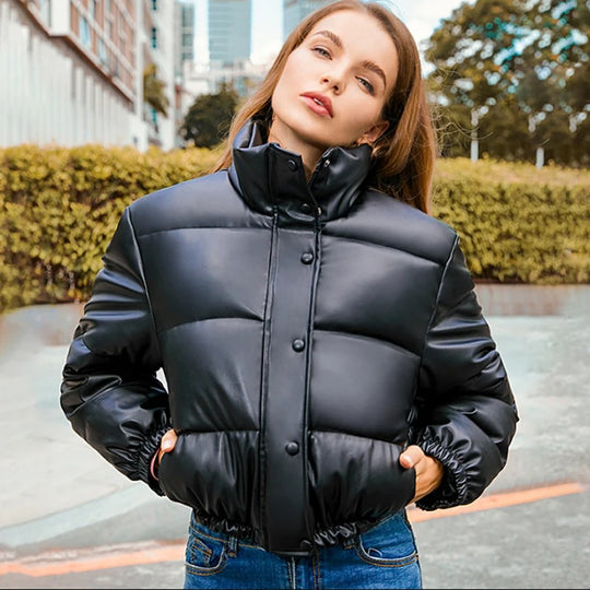 Manteau en cuir rembourré de coton pour femme