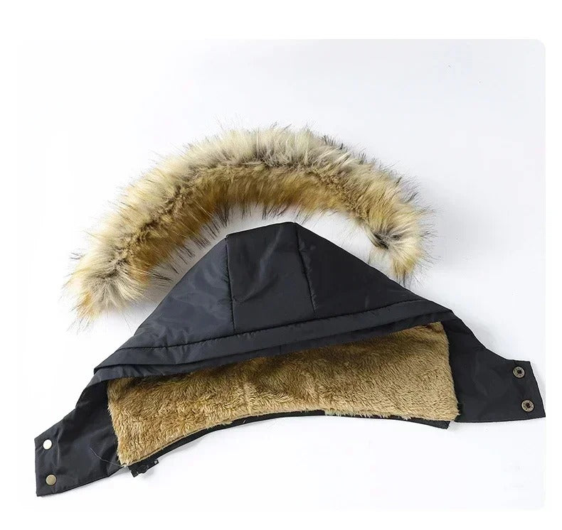 Veste chaude à capuche et col en fourrure pour hommes