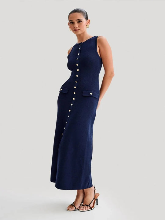 Robe moulante boutonnée en tricot pour femme