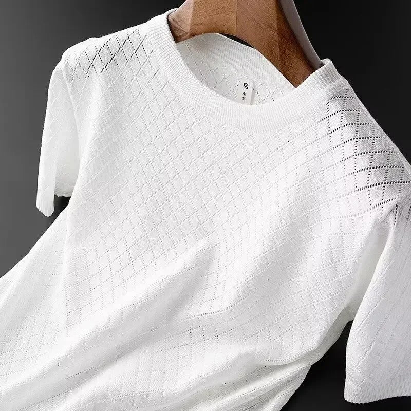 T-shirt à col en V en soie glacée pour homme