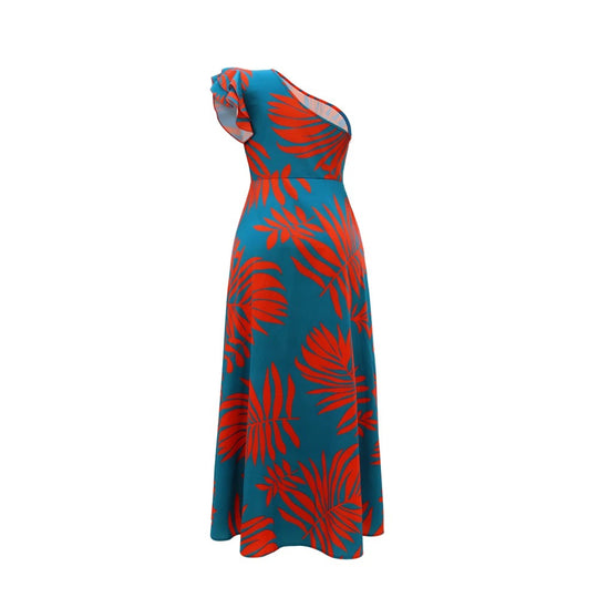 Robe longue asymétrique à imprimé tropical
