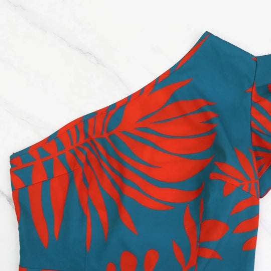 Robe longue asymétrique à imprimé tropical