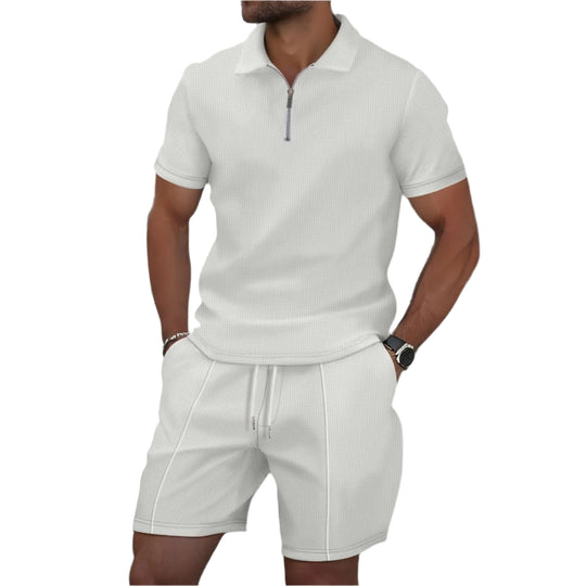 Ensemble d'été zippé pour homme à motif gaufré