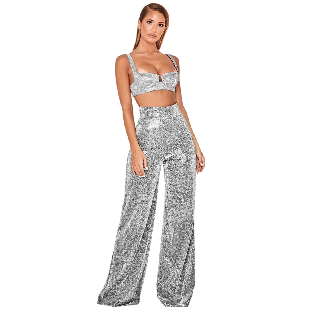 Pantalon taille haute à jambes larges pour femmes