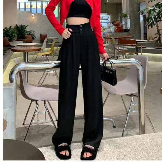 Pantalon ample taille haute style coréen pour femme