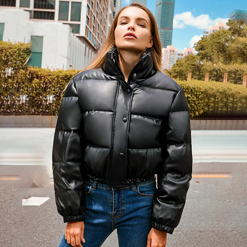Manteau en cuir rembourré de coton pour femme
