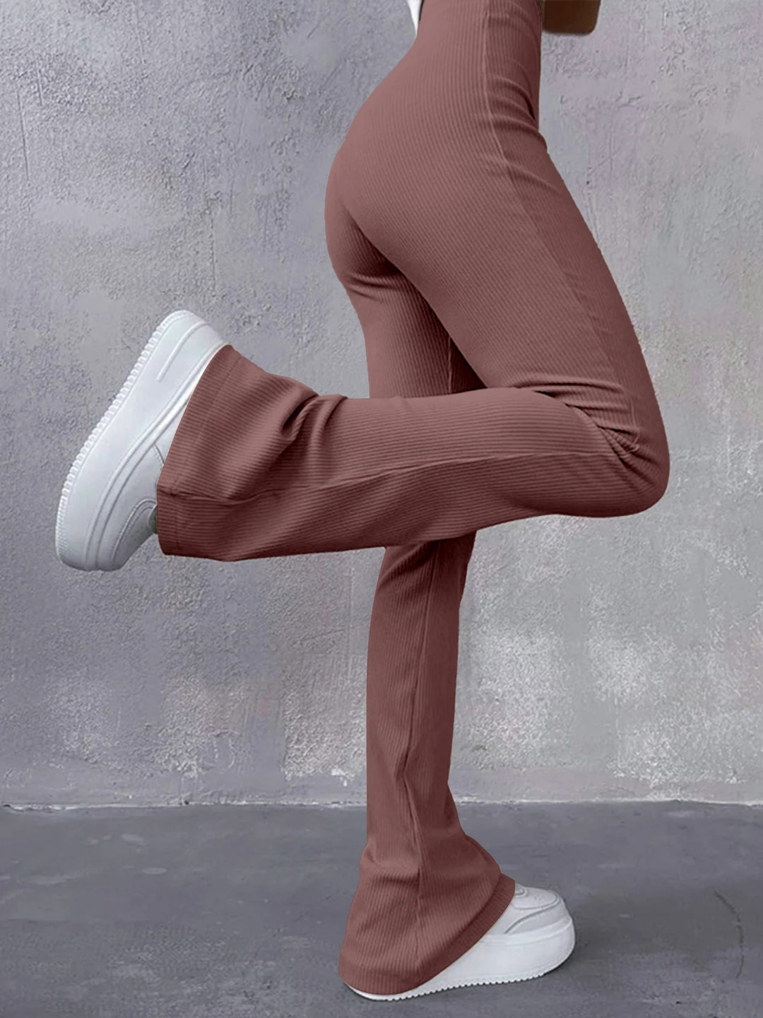 Pantalon côtelé taille haute pour femme