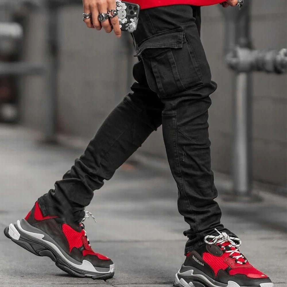 Jeans multi-poches élastiques pour hommes
