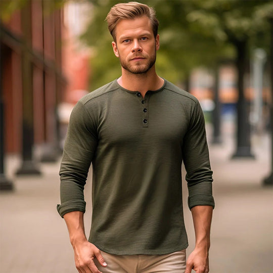 T-shirt à manches longues et col Henley pour hommes