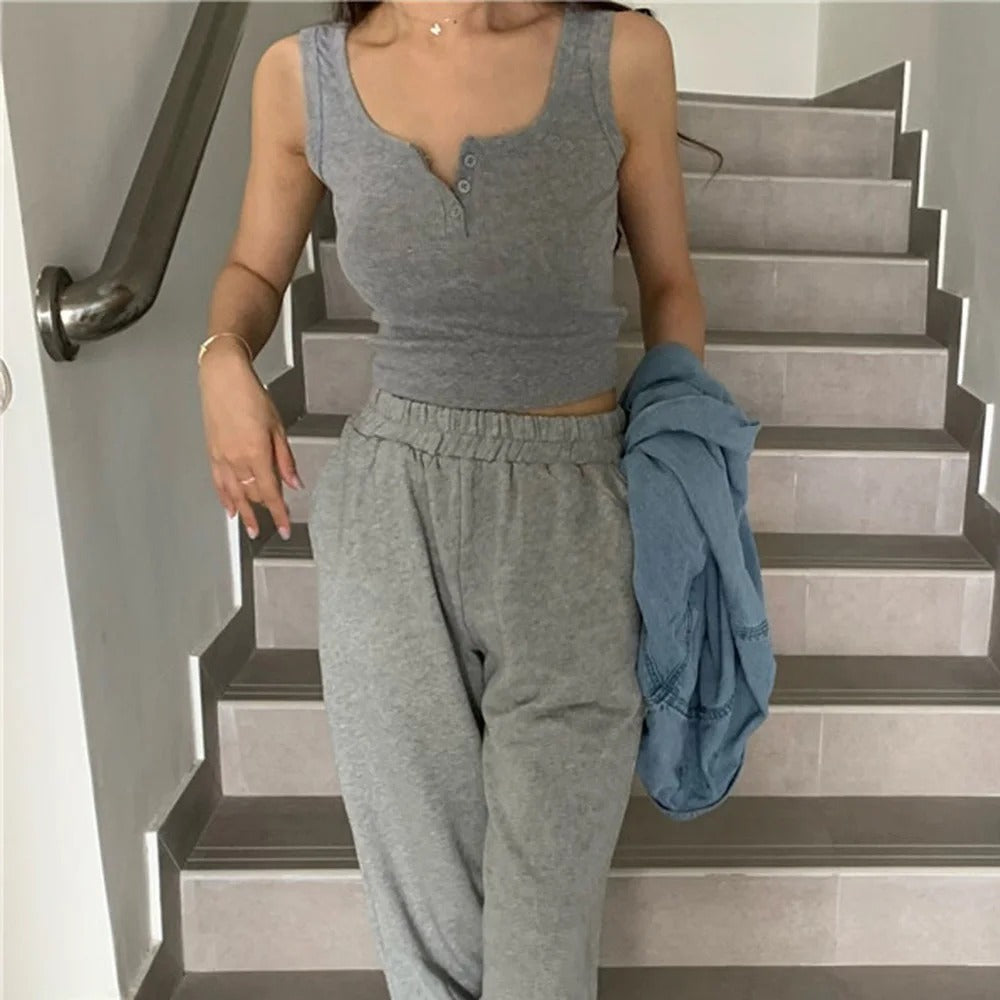 Débardeur côtelé boutonné pour femme