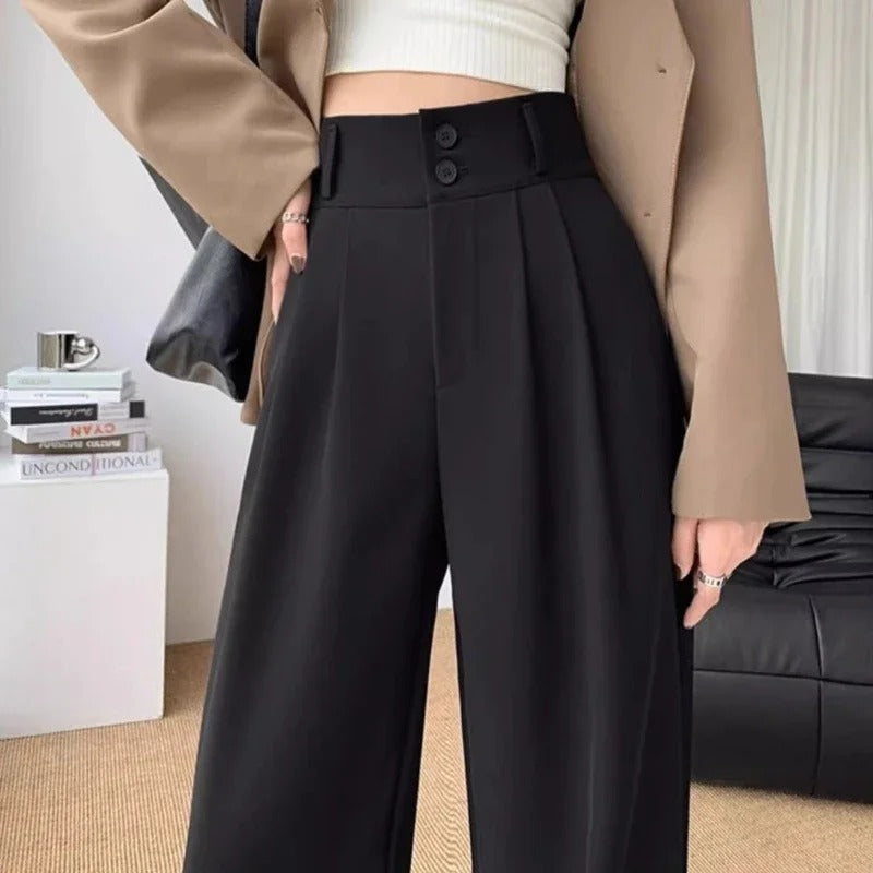 Pantalon ample taille haute style coréen pour femme