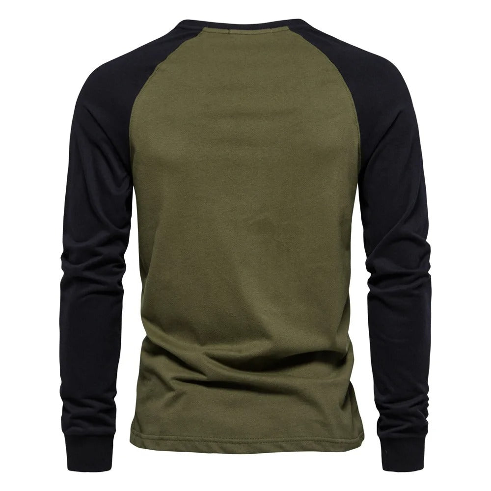 T-shirt patchwork à manches longues pour hommes