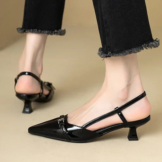 Sandales à talon mi-haut brillantes pour femmes