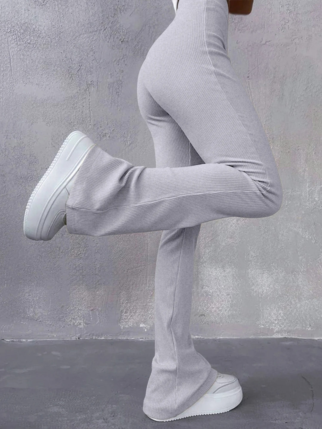 Pantalon côtelé taille haute pour femme