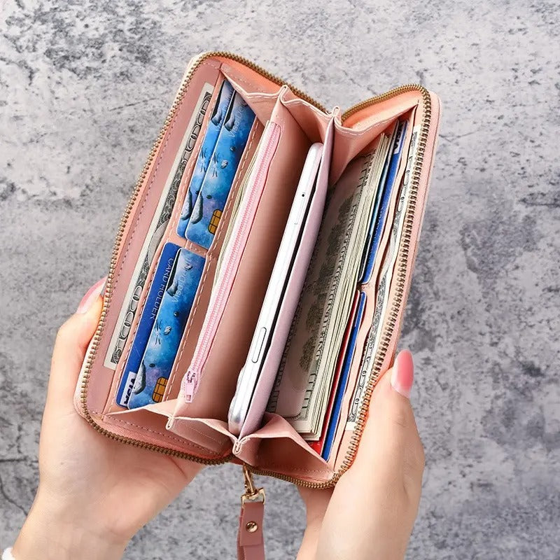 Portefeuille long pour femme en cuir PU