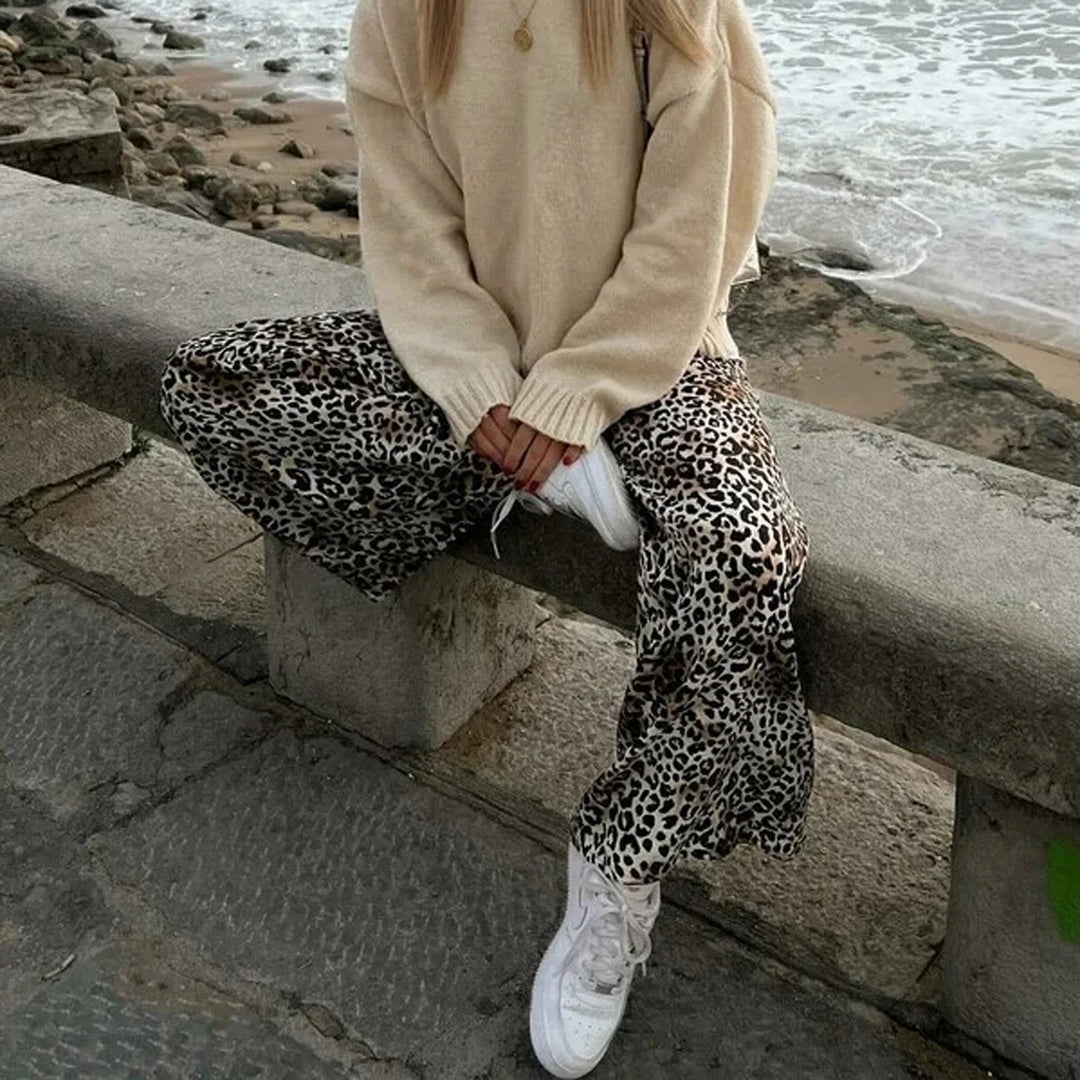 Pantalon large vintage imprimé léopard