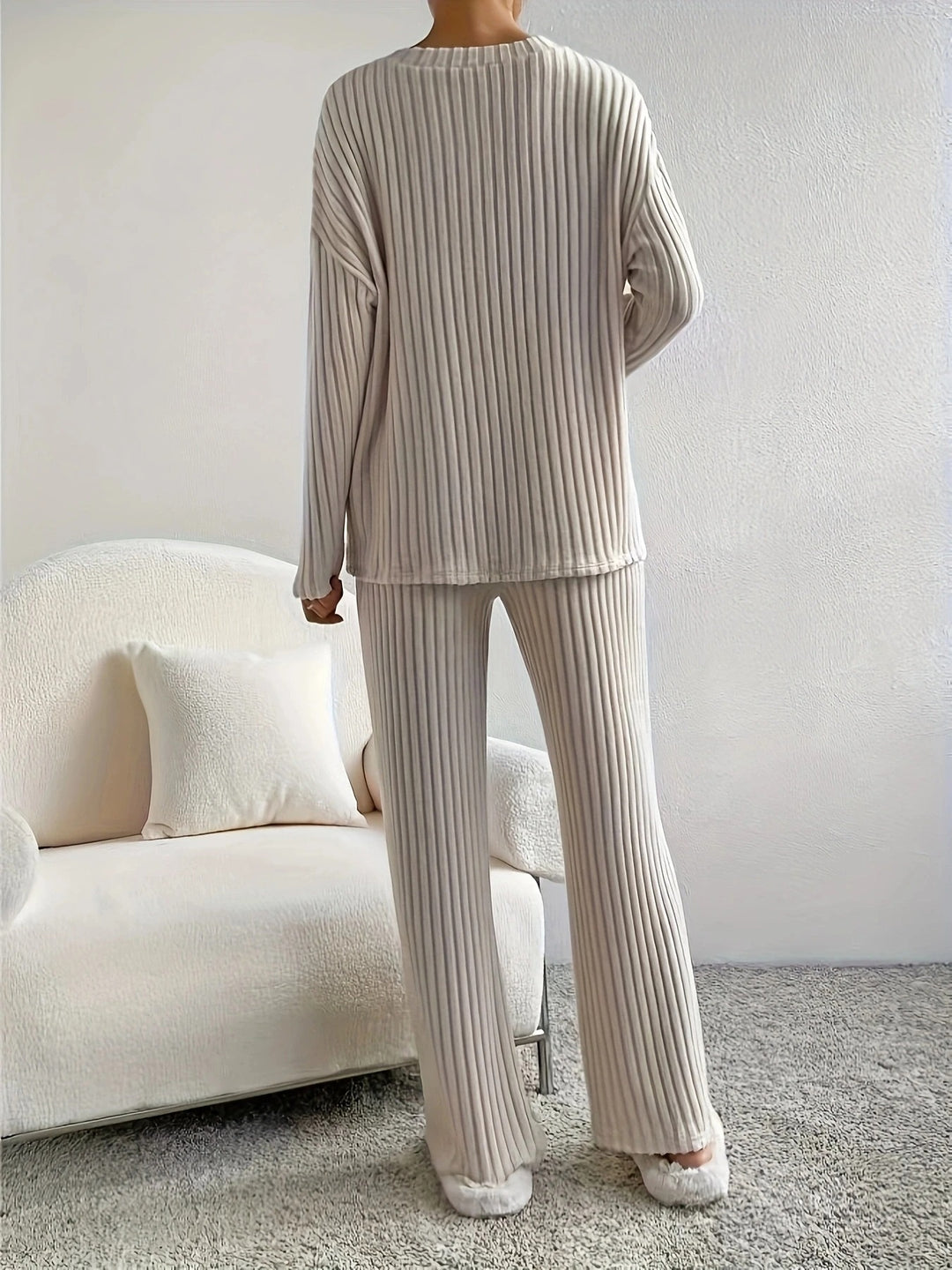 Ensemble d'hiver douillet en tricot à col en V pour femmes