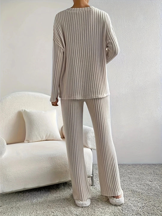 Ensemble d'hiver douillet en tricot à col en V pour femmes