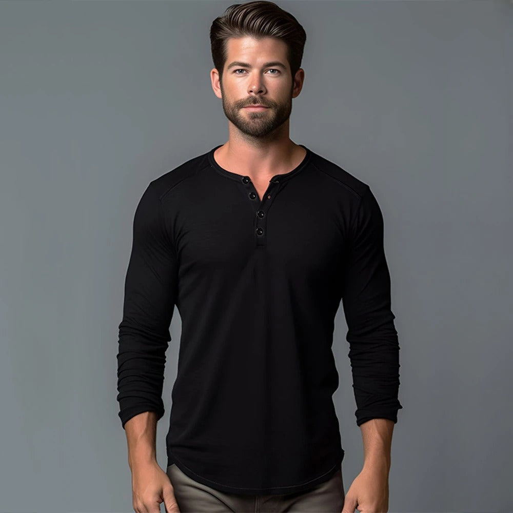 T-shirt à manches longues et col Henley pour hommes