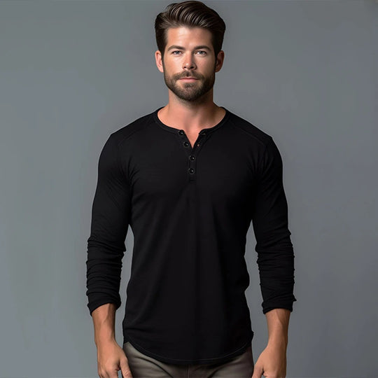 T-shirt à manches longues et col Henley pour hommes