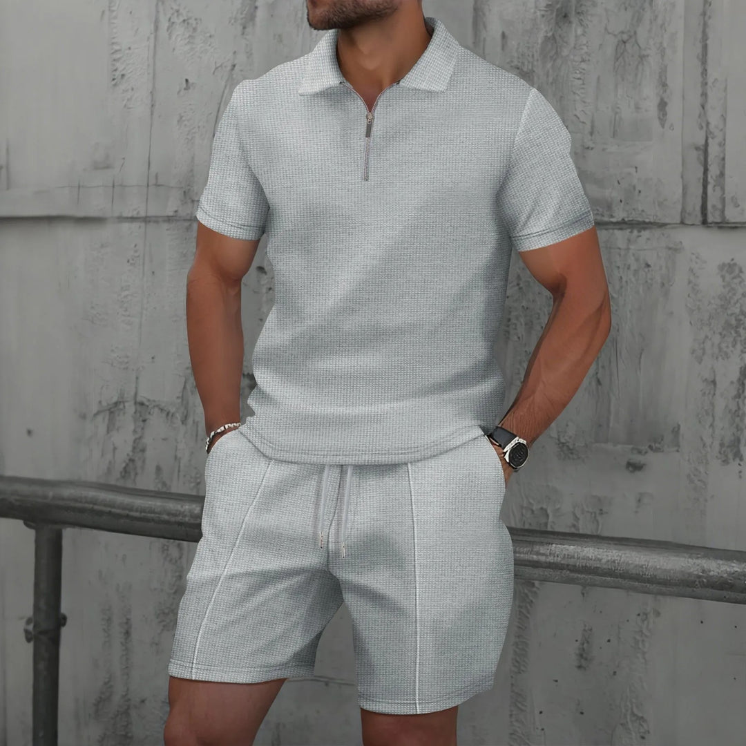 Ensemble d'été zippé pour homme à motif gaufré