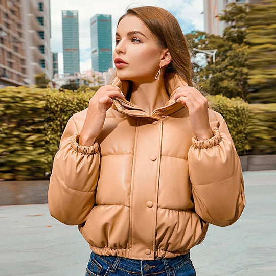 Manteau en cuir rembourré de coton pour femme